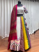 White Maslin Cotton Readymade Navratri Lehenga Choli